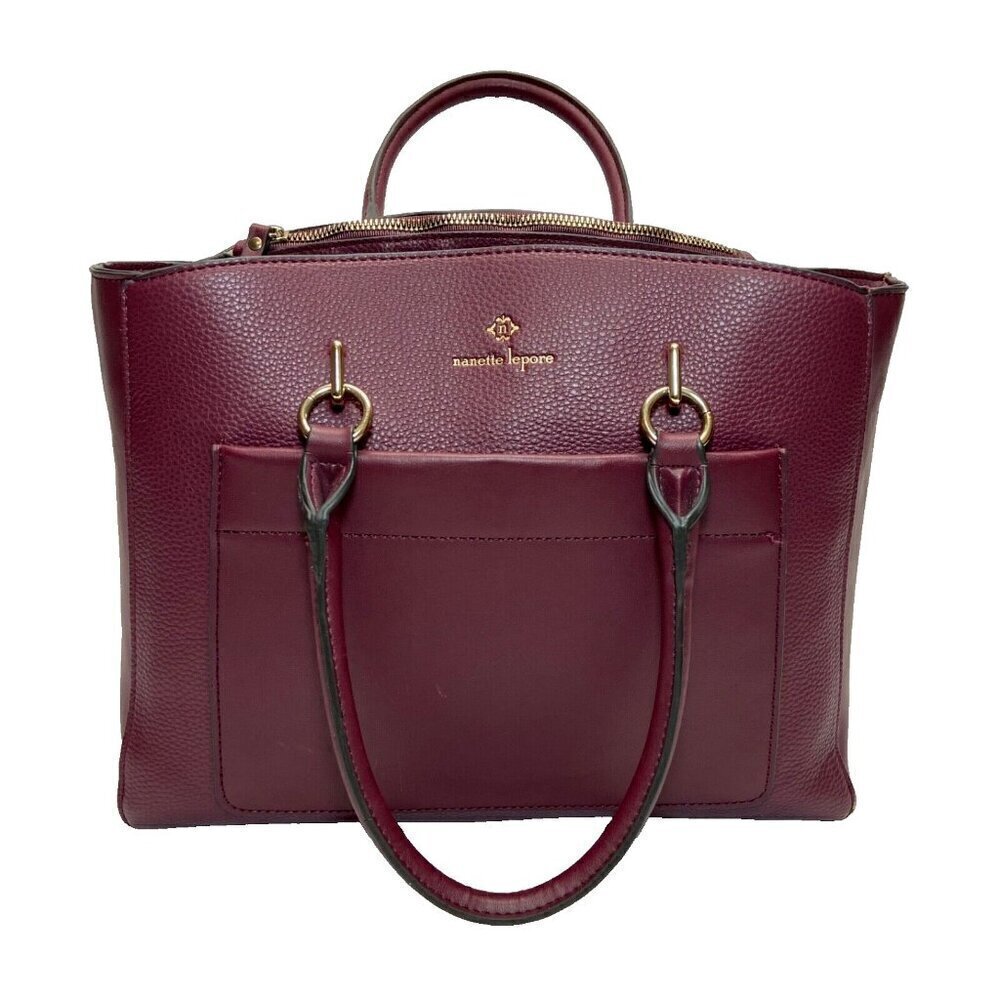 Nanette Lepore Plum Berry Saffiano Leather Large Tote Handle‎ Shoulder Bag Purse